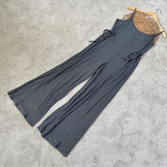 Gilly Hicks Cozy Lounge Jumpsuit Romper Knit Wide Leg Side Tie Heather Gray - Picture 5 of 11